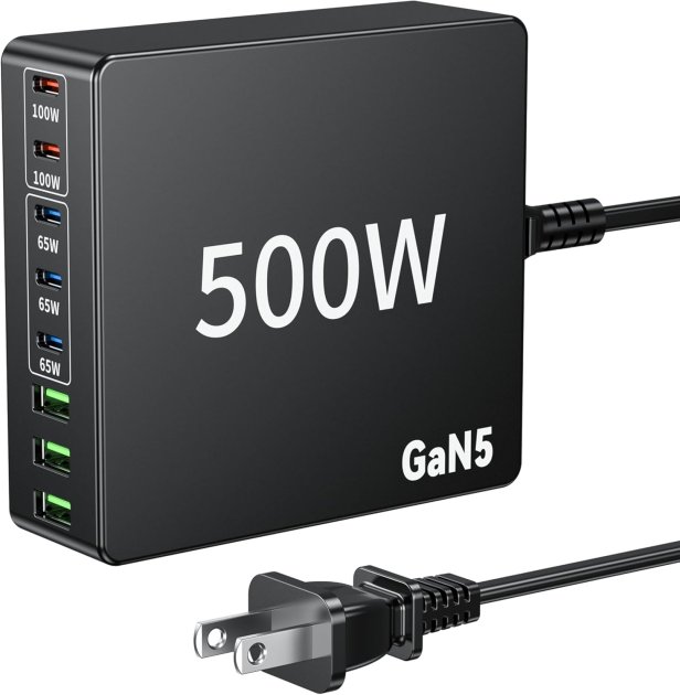 Charge Multiple Devices with Ease - Introducing the 500W Fast GAN USB C Charger Block